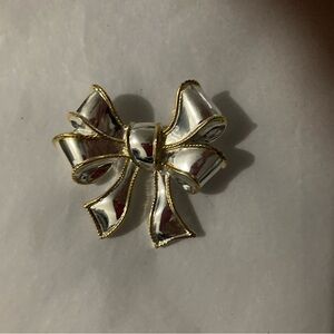 Vintage Elegant Silver and Gold Trim Bow Pin Brooch
